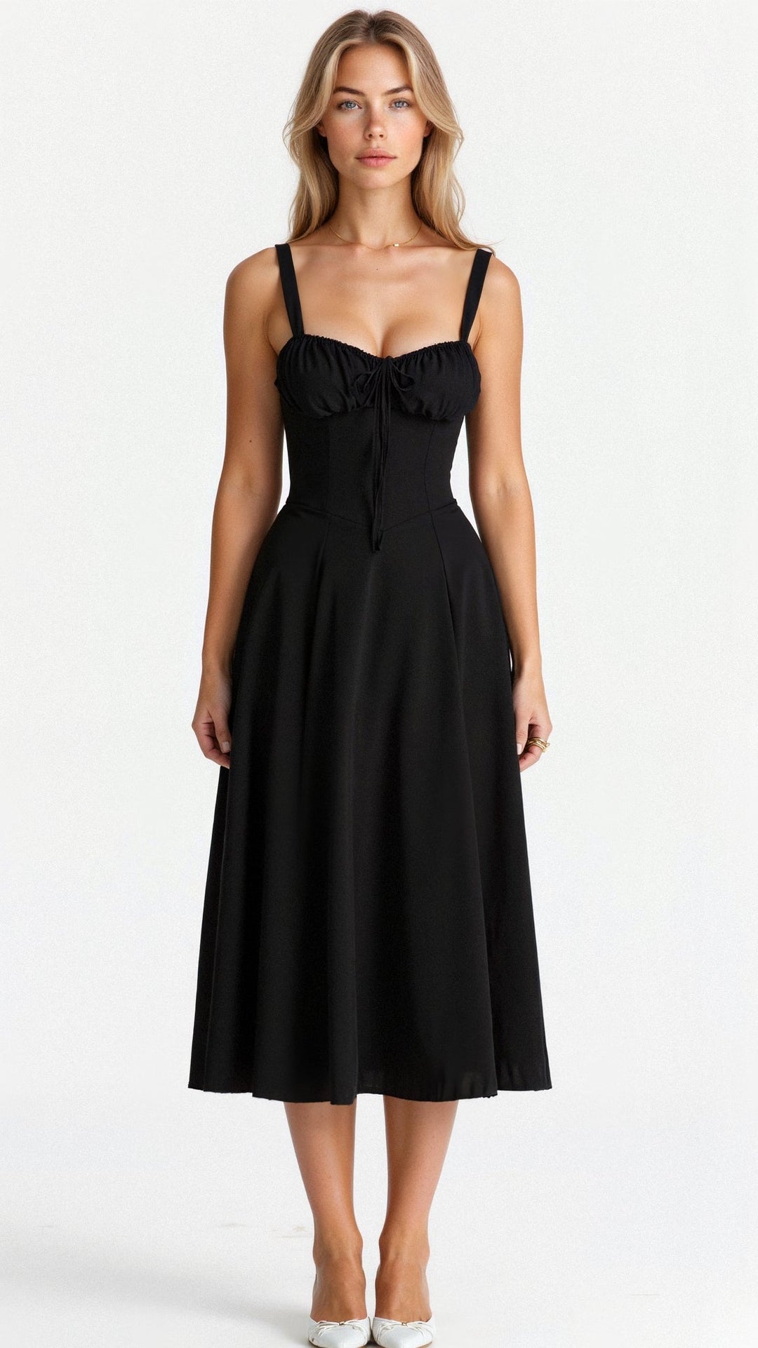 Robe midi corset – taille cintrée et jupe fluide