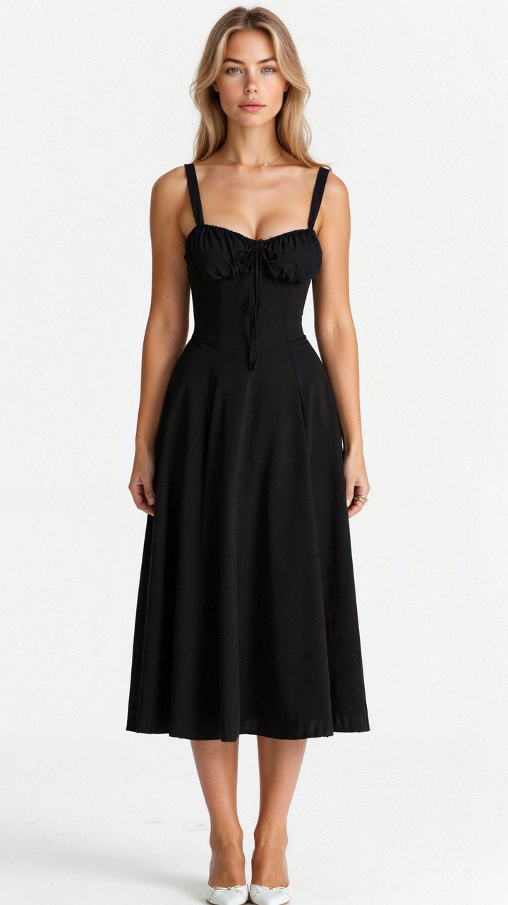 Robe midi corset – taille cintrée et jupe fluide