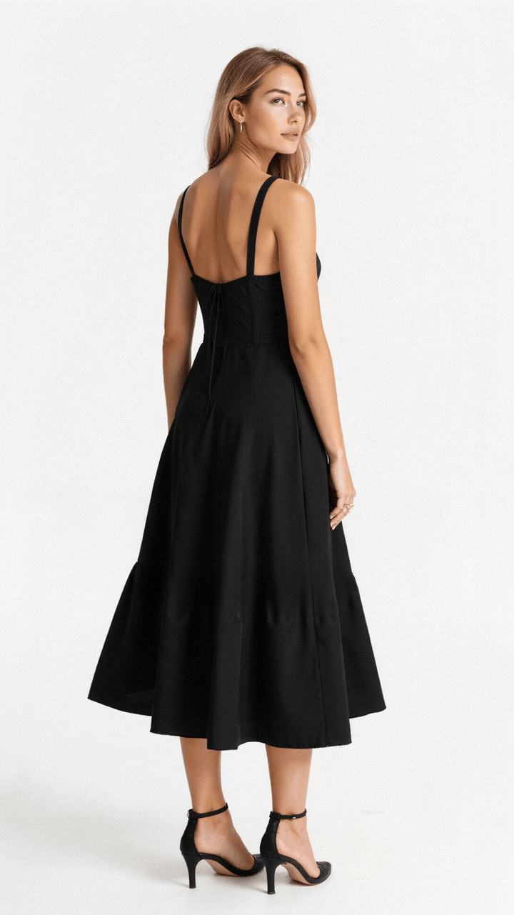 Robe midi corset – taille cintrée et jupe fluide