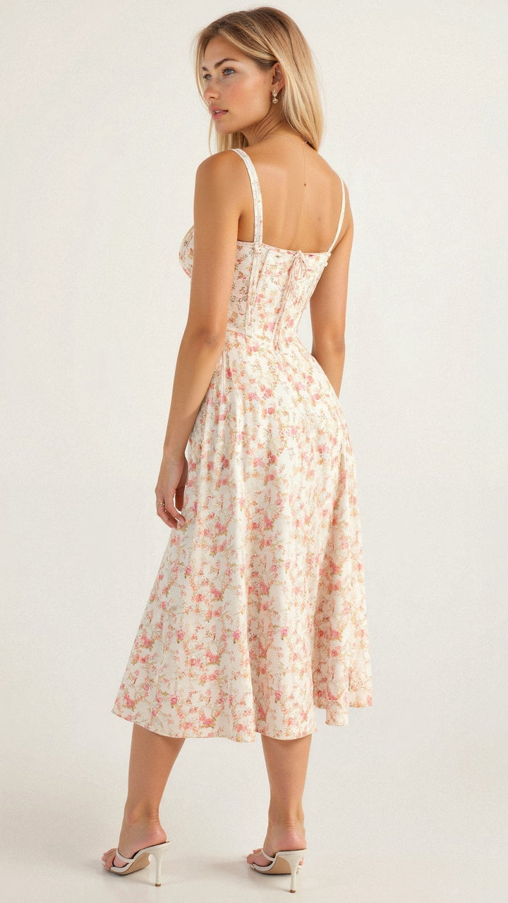 Robe midi corset – taille cintrée et jupe fluide