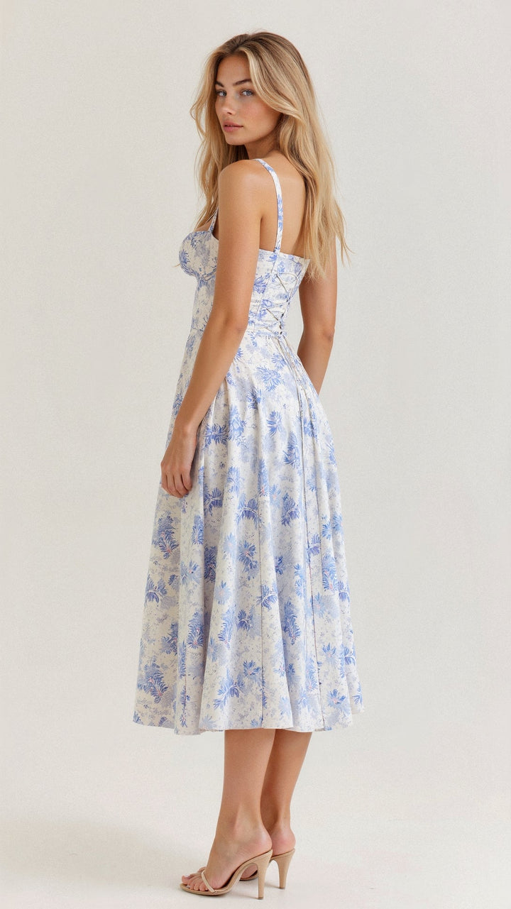Robe midi corset – taille cintrée et jupe fluide