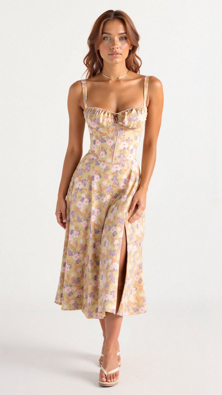 Robe midi corset – taille cintrée et jupe fluide
