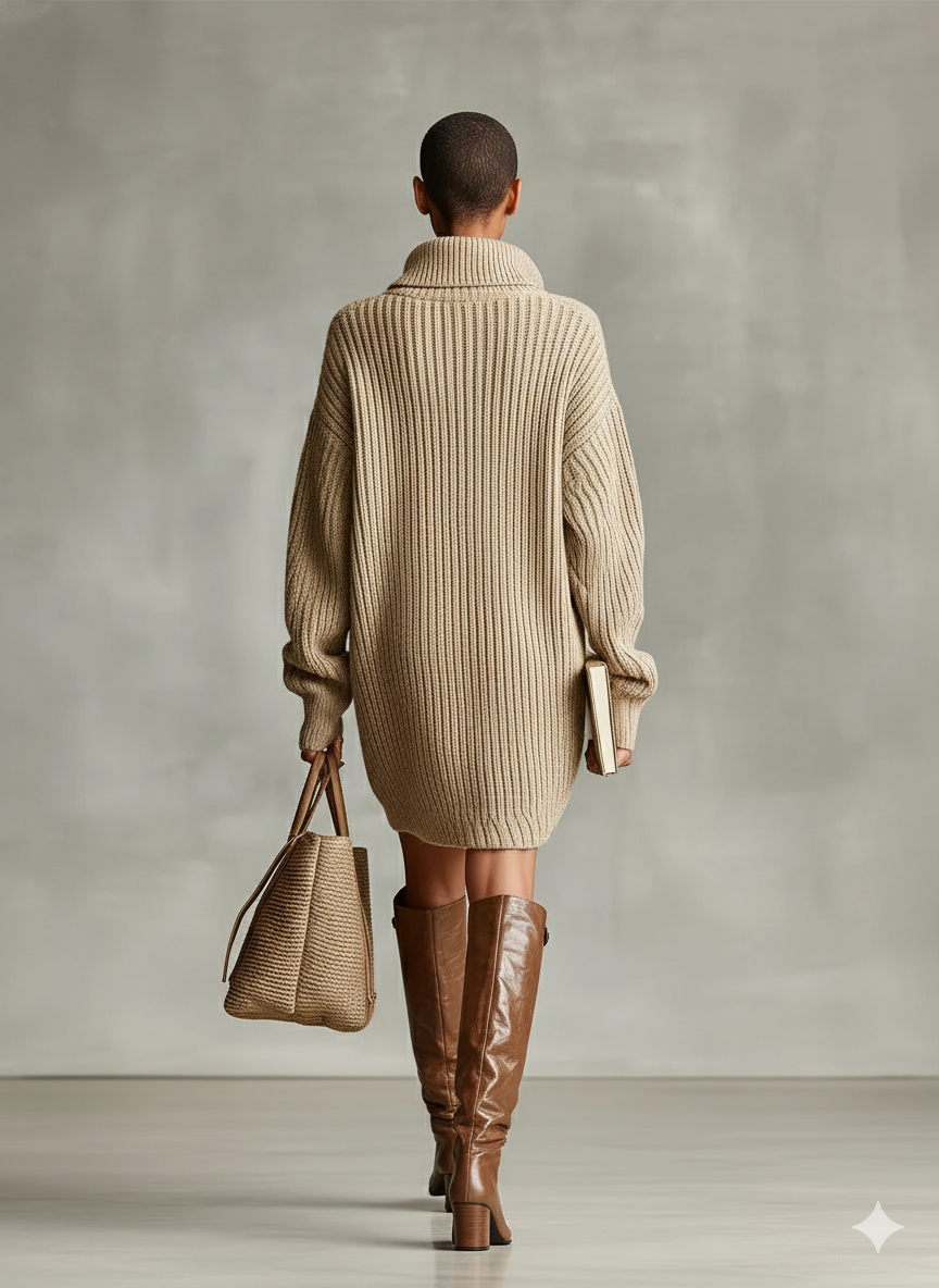 Robe mini femme camel élégante en cardigan oversize boutonné devant