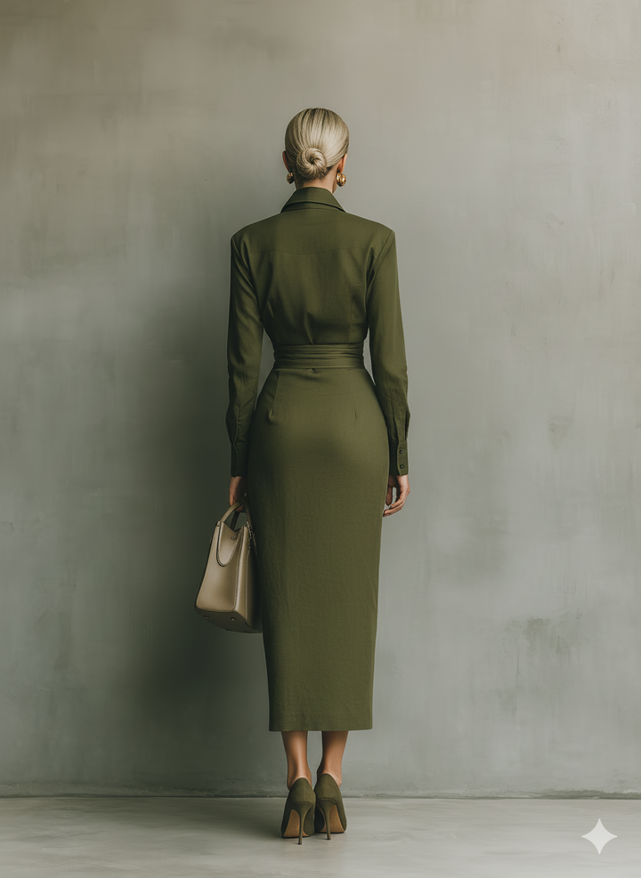 Women's Army Green Cotton Blended Maxi Dress