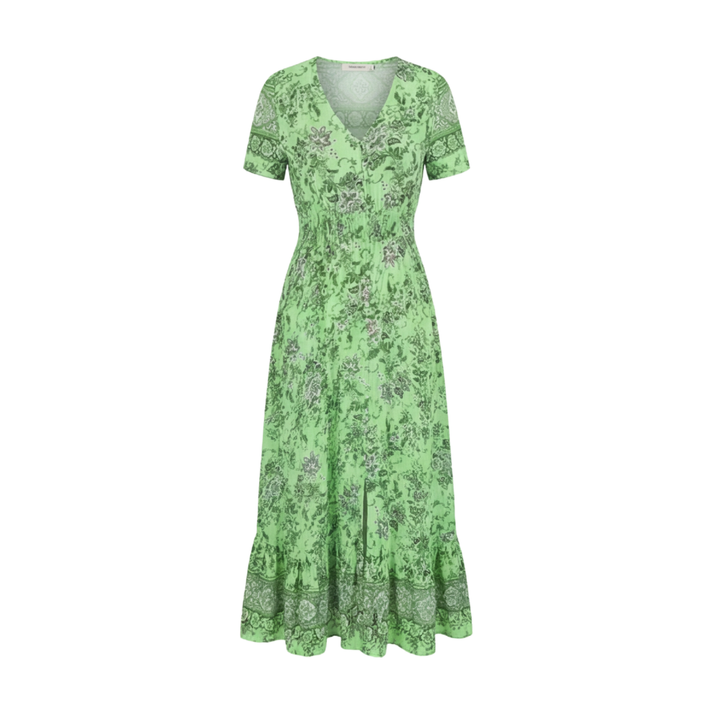 Women's Maxi Floral Dress with V-Neck and Short Sleeves