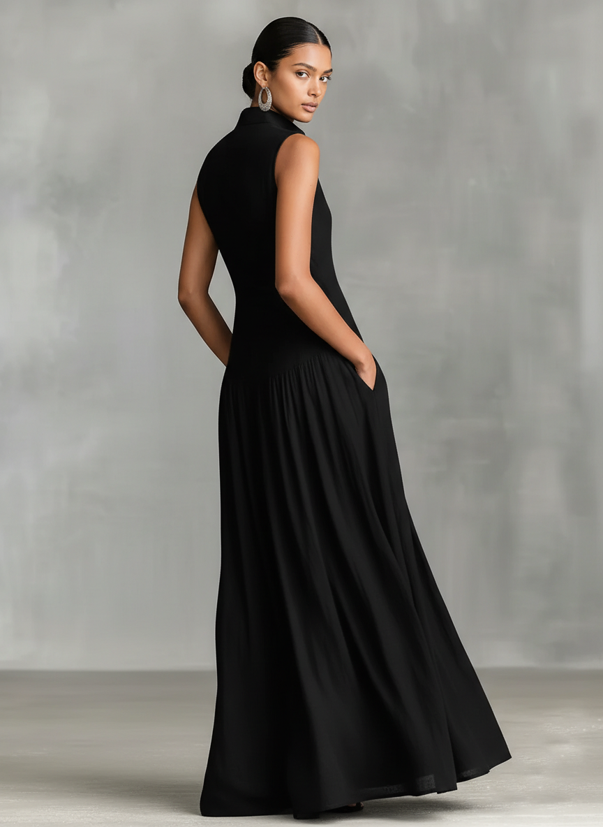 Vestido largo sin mangas minimalista de lino para mujer