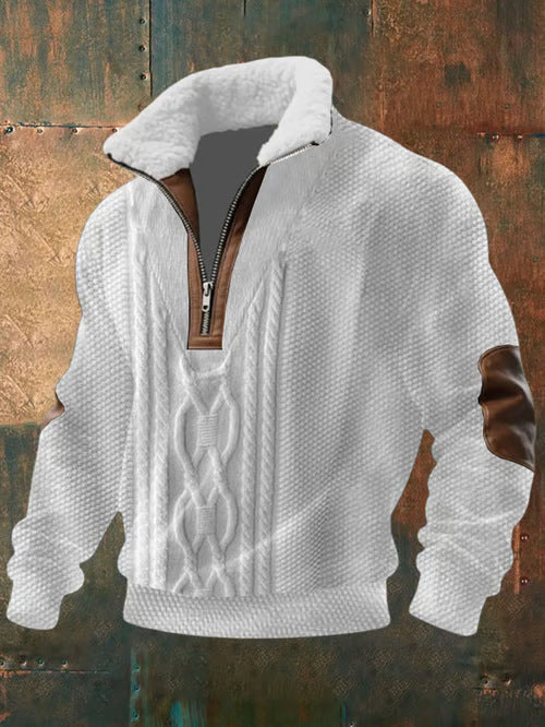 NICK | Maglione con Zip e Collo Alto Bordato in Pelliccia