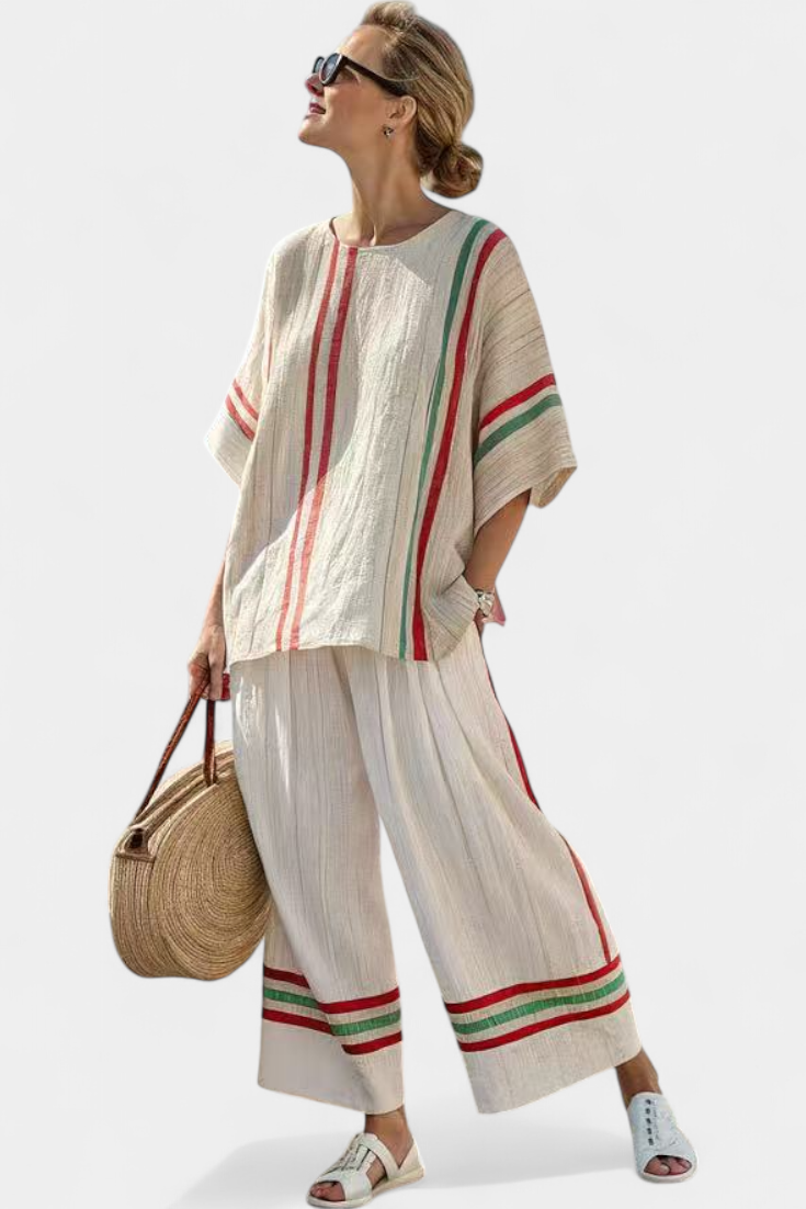 Truvane | Blusa confortável com estampa boho e calça de corte amplo