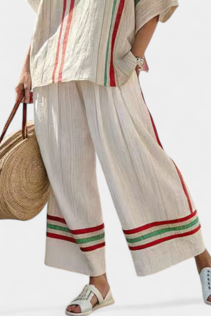 Truvane | Blusa confortável com estampa boho e calça de corte amplo
