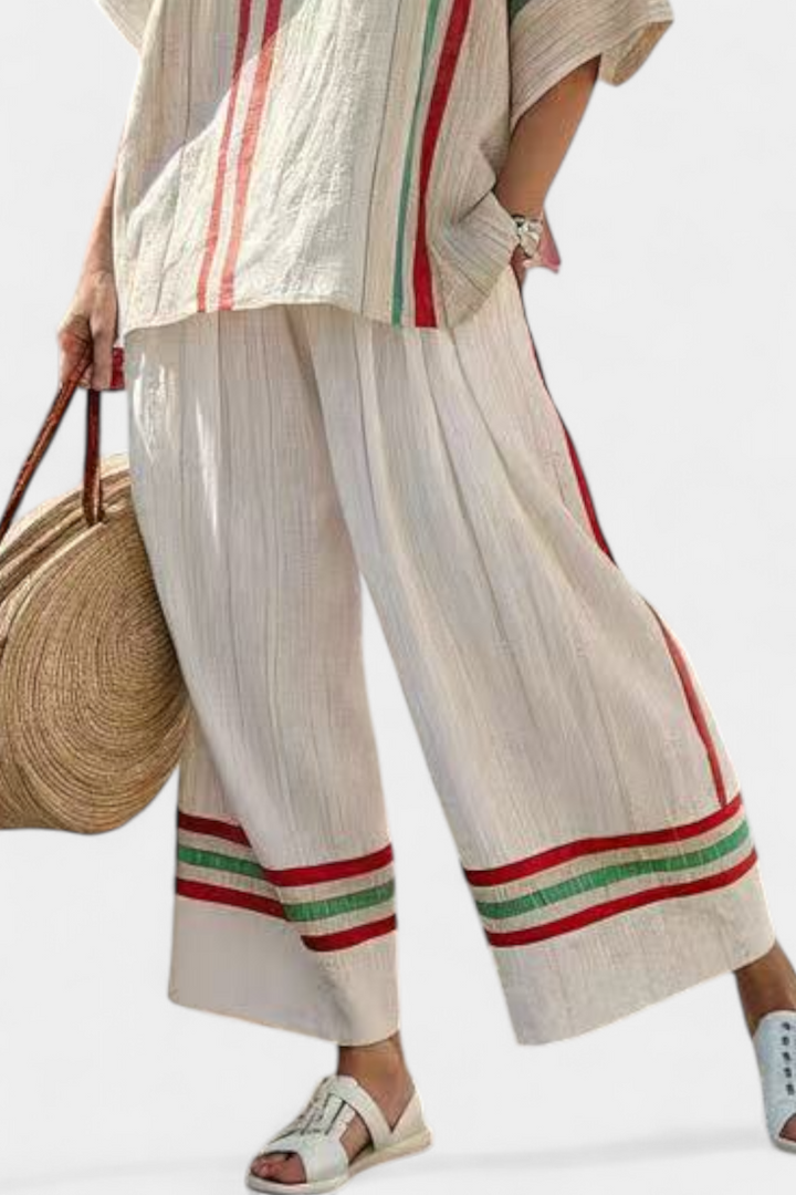 Truvane | Blusa confortável com estampa boho e calça de corte amplo