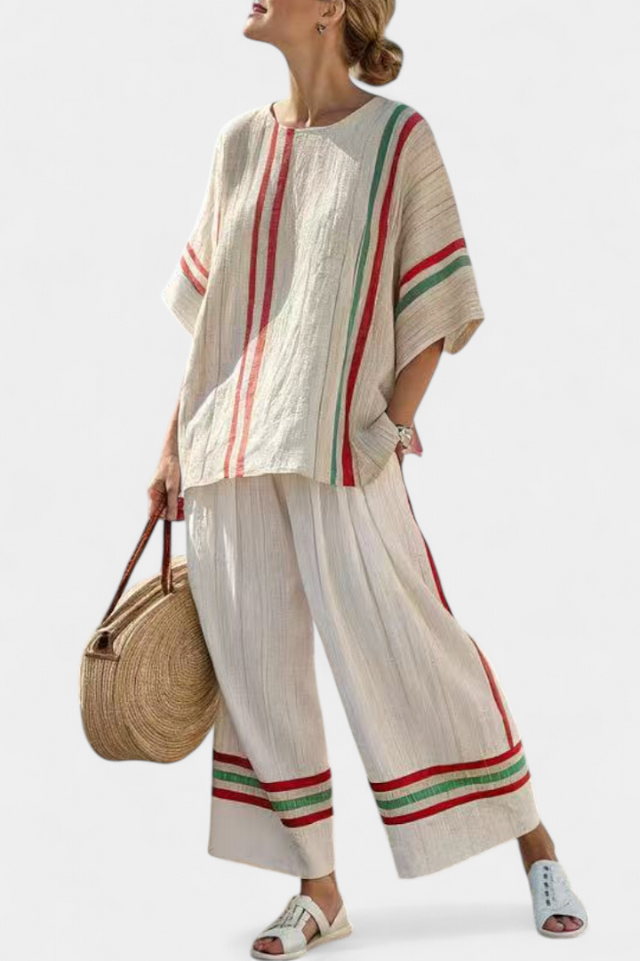 Truvane | Blusa confortável com estampa boho e calça de corte amplo
