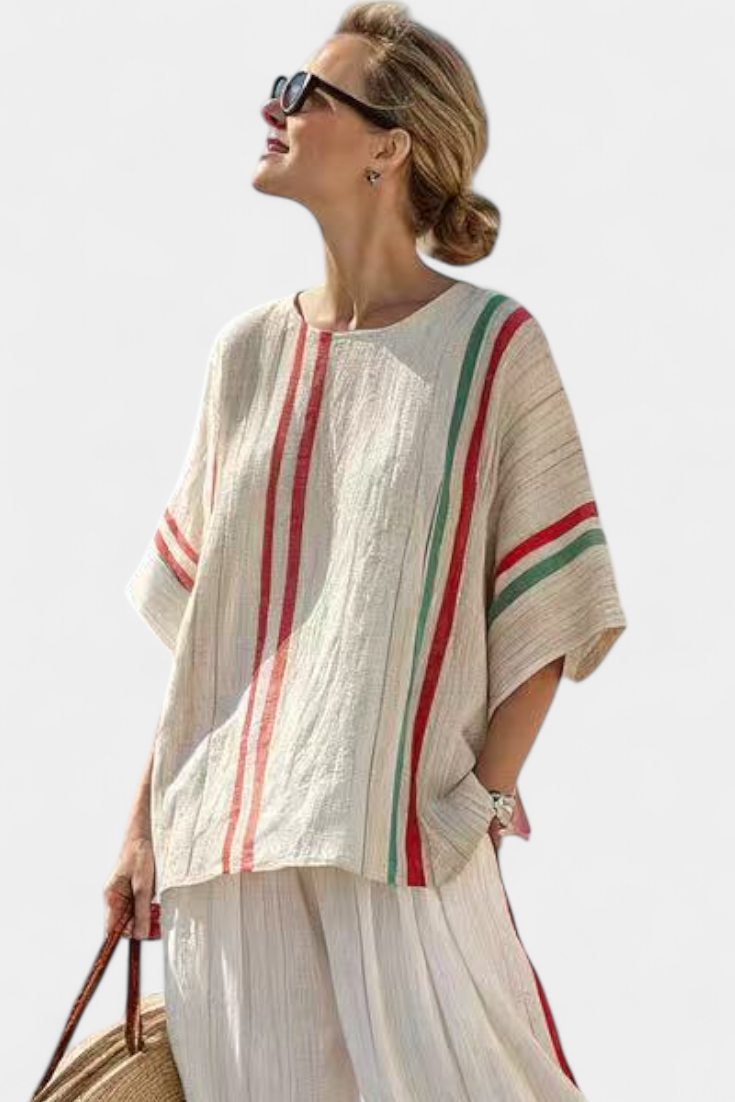 Truvane | Blusa confortável com estampa boho e calça de corte amplo