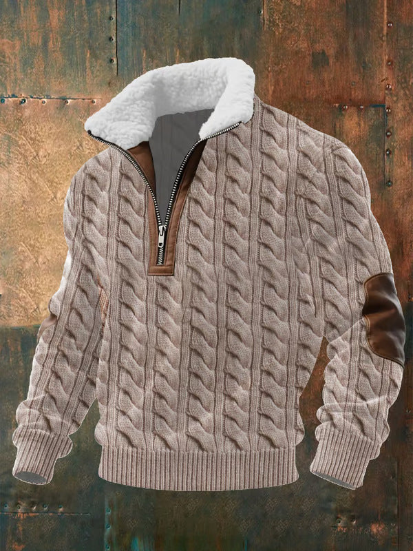 NICK | Maglione con Zip e Collo Alto Bordato in Pelliccia