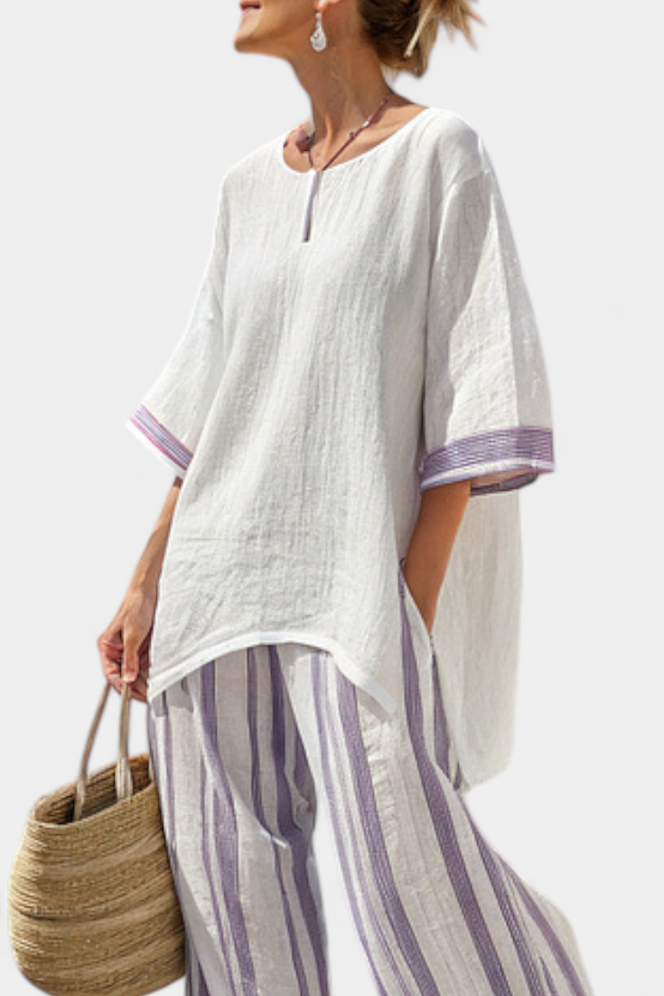Luxmere | Blusa confortável relaxada e calça listrada de bambu