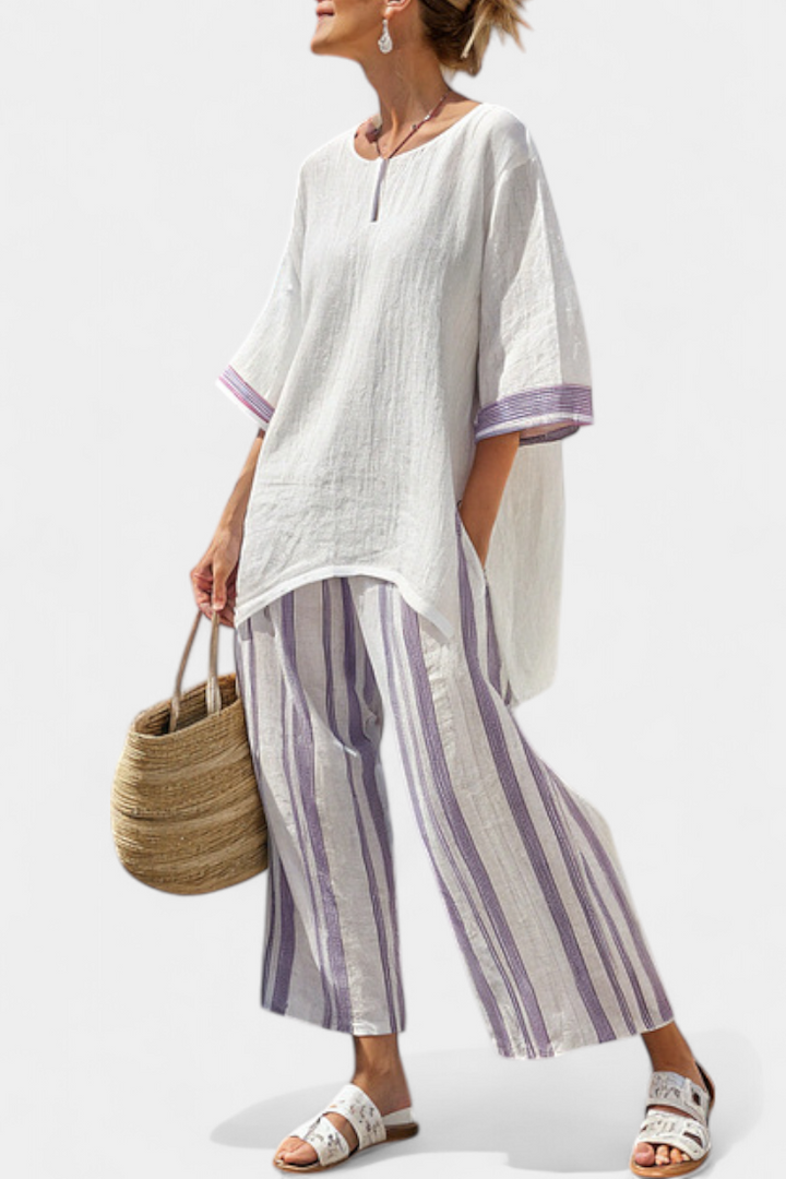 Luxmere | Blusa confortável relaxada e calça listrada de bambu