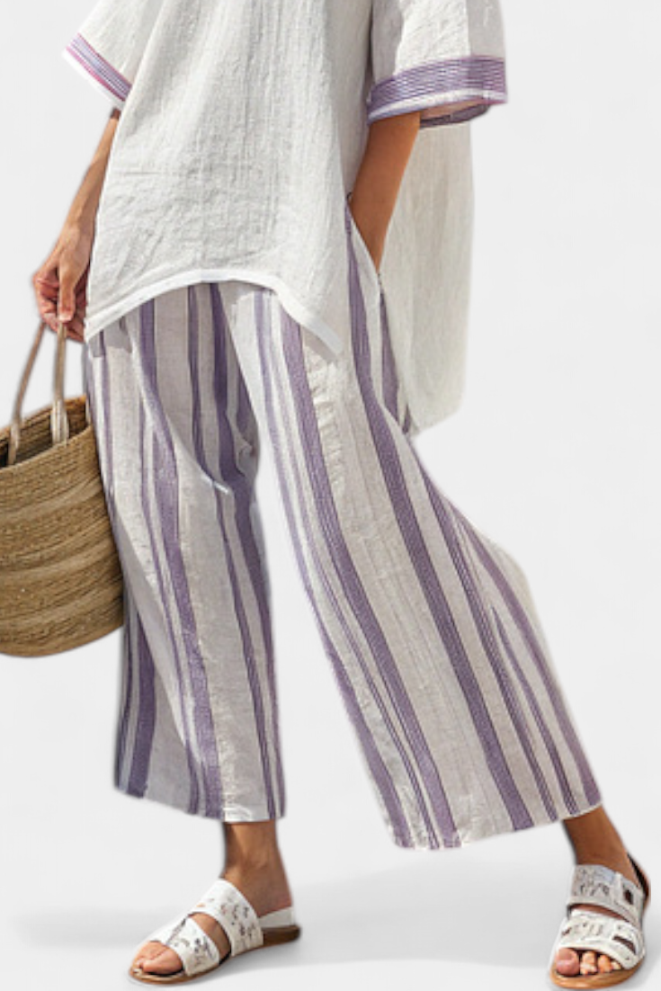 Luxmere | Blusa confortável relaxada e calça listrada de bambu