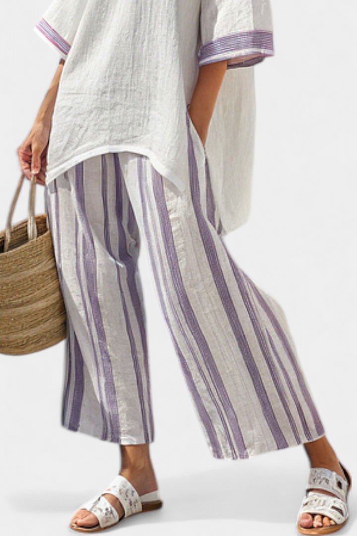 Luxmere | Blusa confortável relaxada e calça listrada de bambu