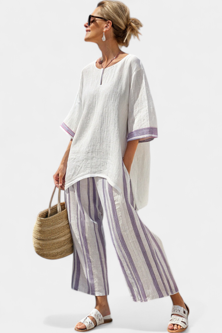 Luxmere | Blusa confortável relaxada e calça listrada de bambu