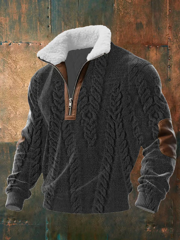 NICK | Maglione con Zip e Collo Alto Bordato in Pelliccia