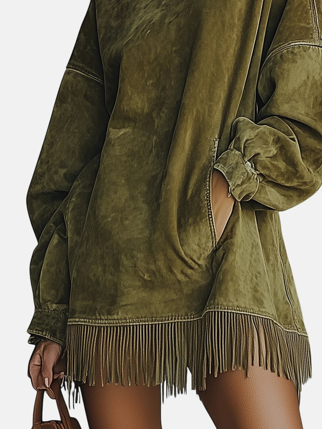 Sheri | Robe en suède frangée confortable