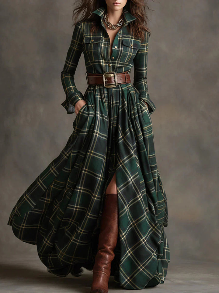 Sara | Retro Checkered Long Dress