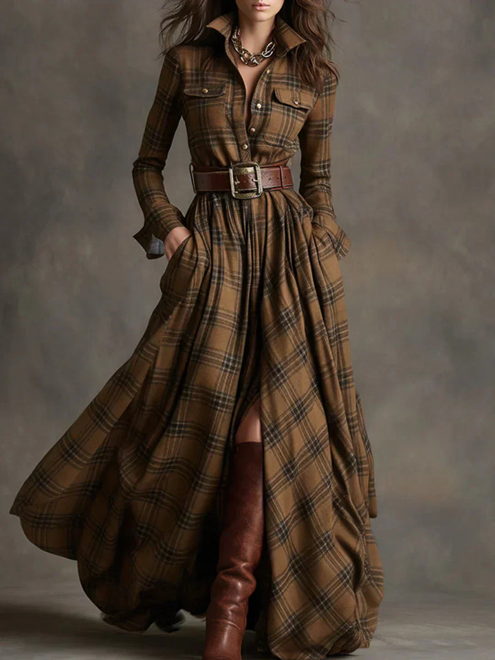 Sara | Retro Checkered Long Dress