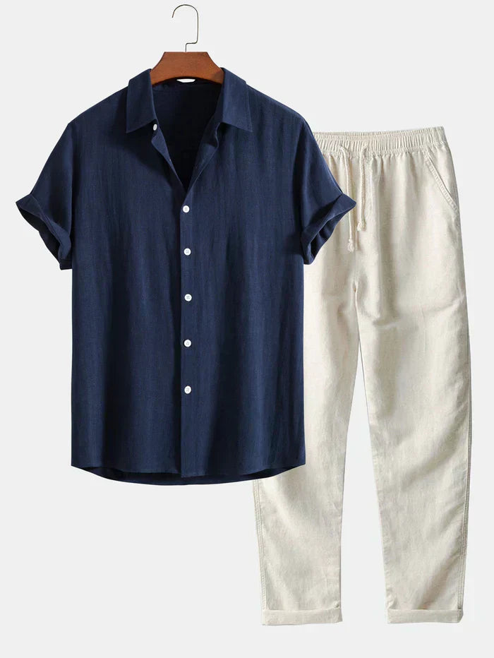 Conjunto Masculino de Verão – Camisa Solta, Respirável e Casual
