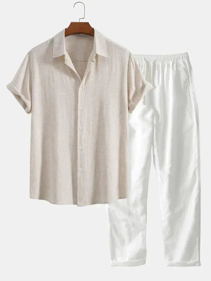 Conjunto Masculino de Verão – Camisa Solta, Respirável e Casual