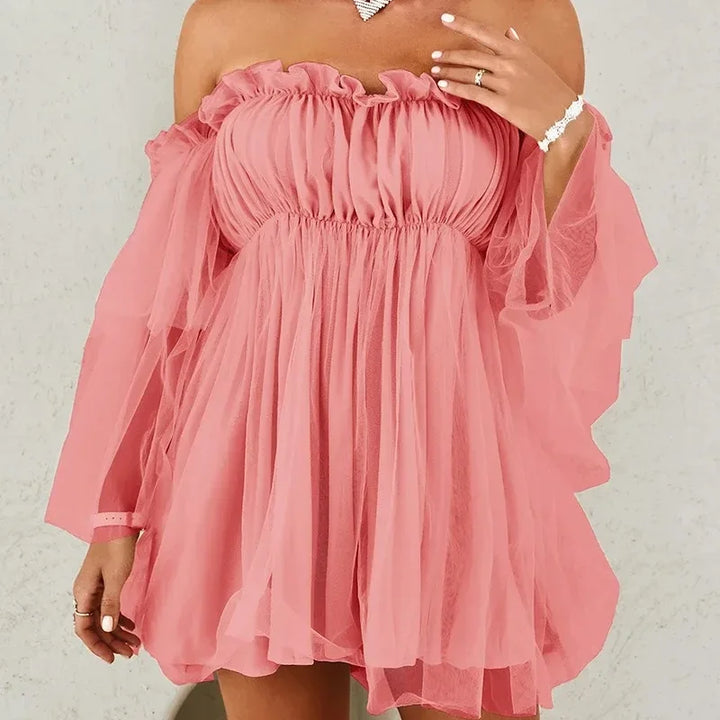 Women’s Off-Shoulder Ruffle Chiffon Mini Dress