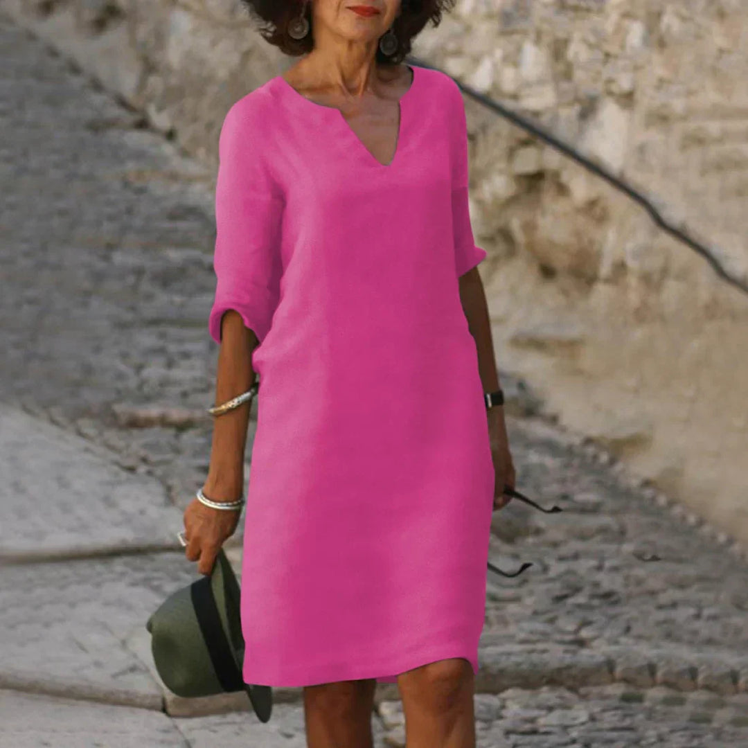Women’s Elegant V-Neck Knee-Length Dress with 3/4 Sleeves