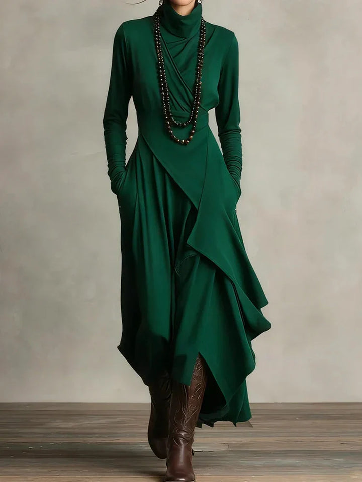 Natalia | Asymmetrical Knit Maxi Dress with Turtleneck