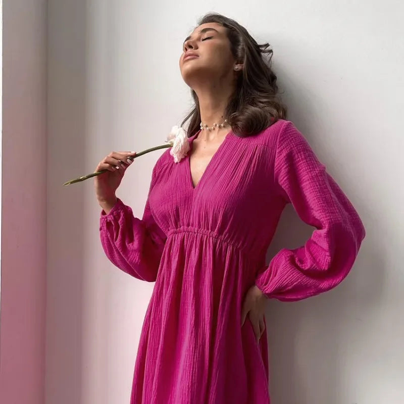 Vestido midi feminino elegante com mangas longas