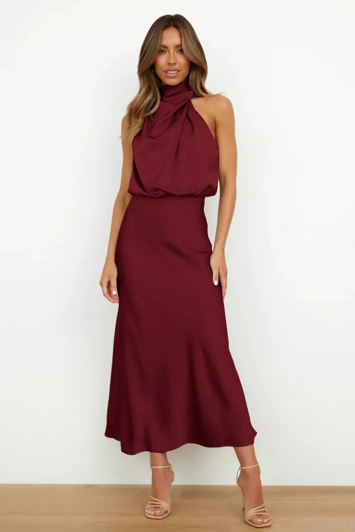 Rochelle | Vestido satinado femenino con cuello halter