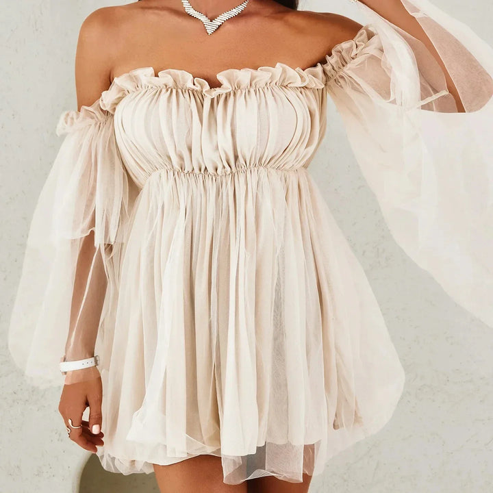 Women’s Off-Shoulder Ruffle Chiffon Mini Dress