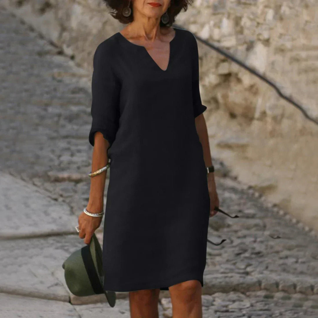 Women’s Elegant V-Neck Knee-Length Dress with 3/4 Sleeves