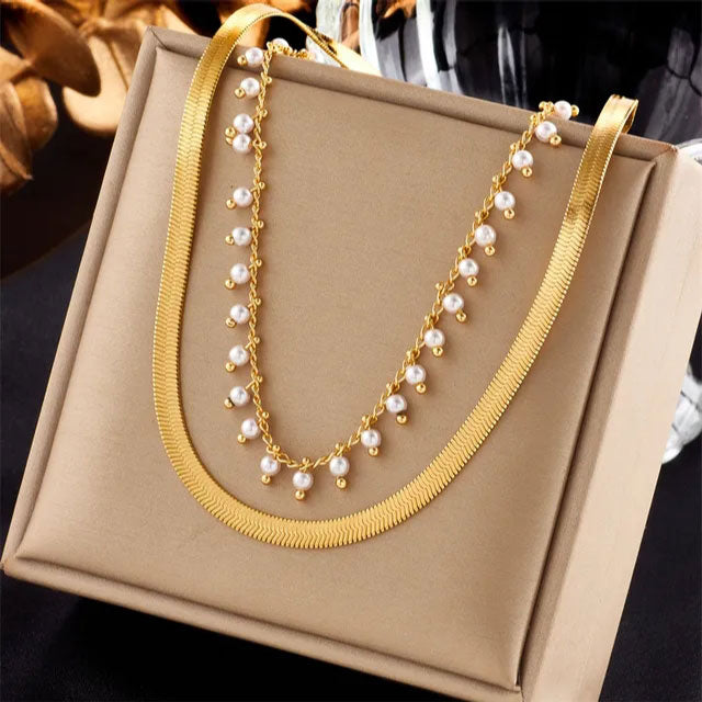 Marizanne | Collier Ras-du-cou Serpent Luxe & Parure de Perles Or 18 carats