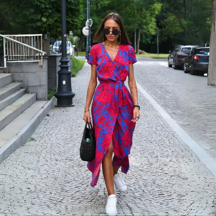 Women's Wrap Dress | with Belt and Short Sleeves