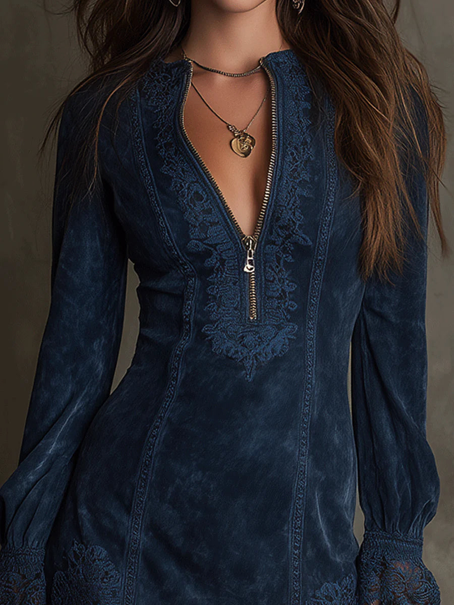 Addison | Suede Lace Trim Mini Dress