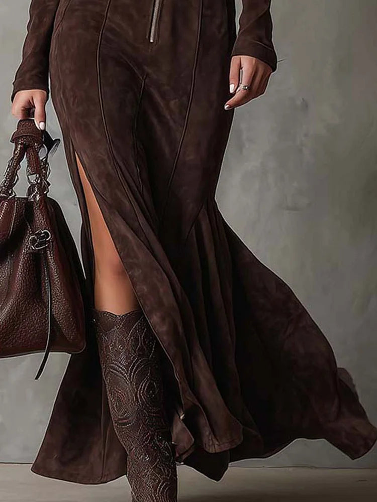 Vestido Feminino | Maxi Ajustado com Cinto e Zíper