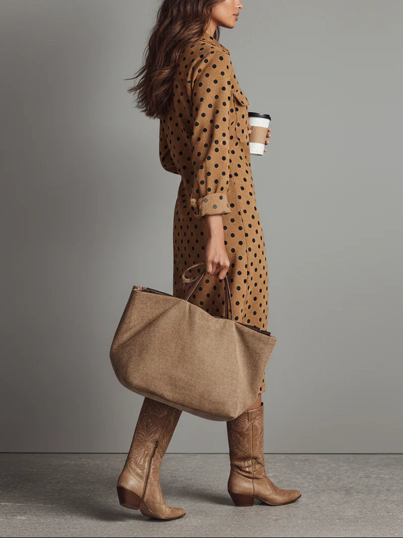 Polka | Dot Suede Shirt Midi Dress