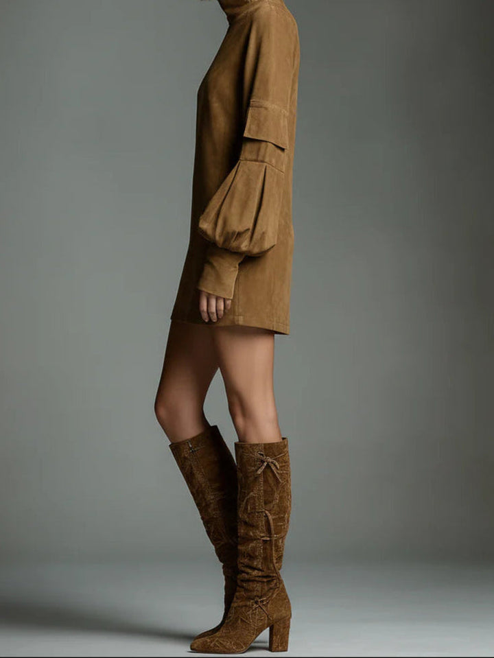 Verónica | Loose-Fit Suede Turtleneck Mini Dress