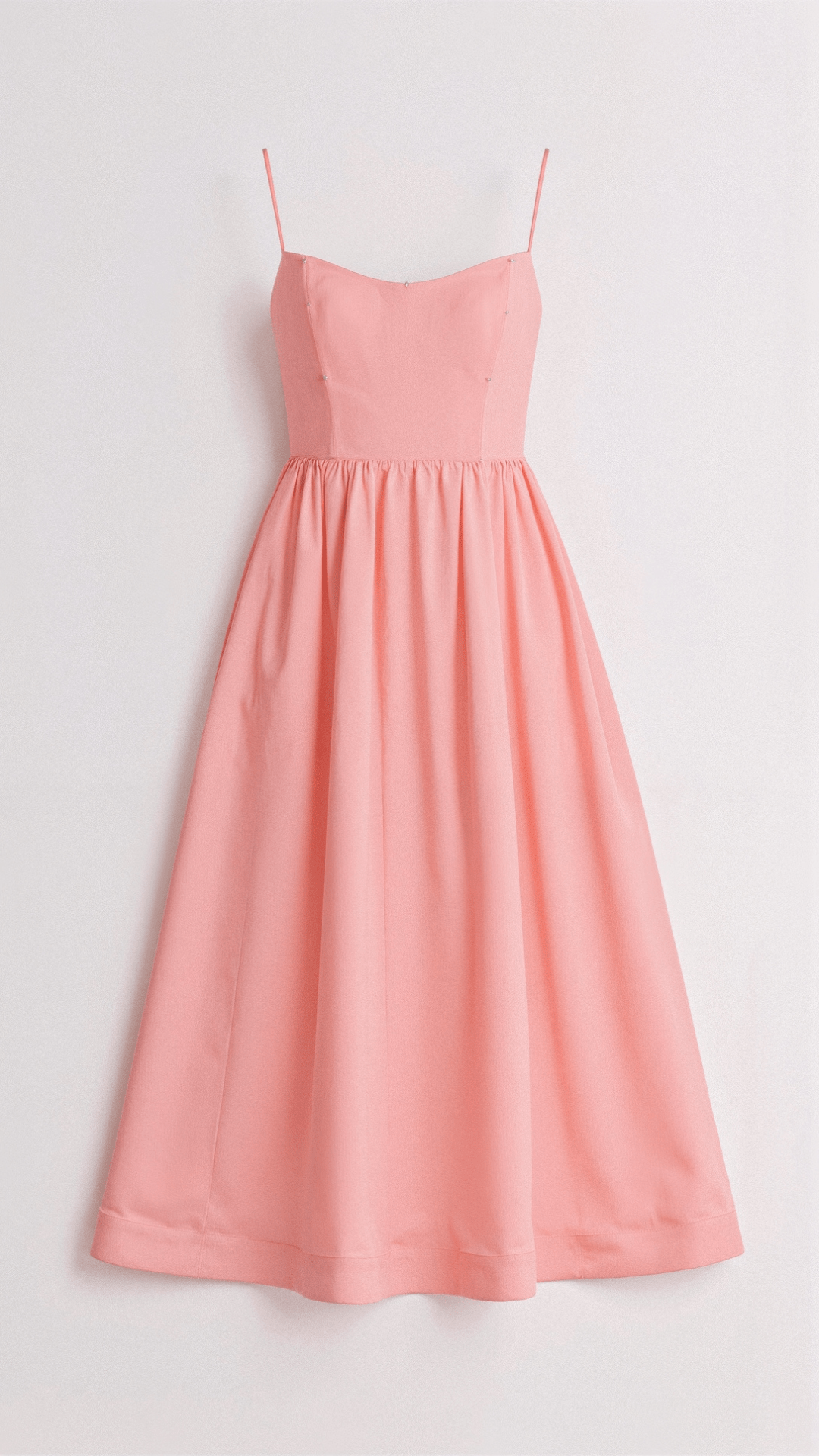 Vestido Midi Feminino - Alça Fina Decote Redondo Saia Godê Franzida