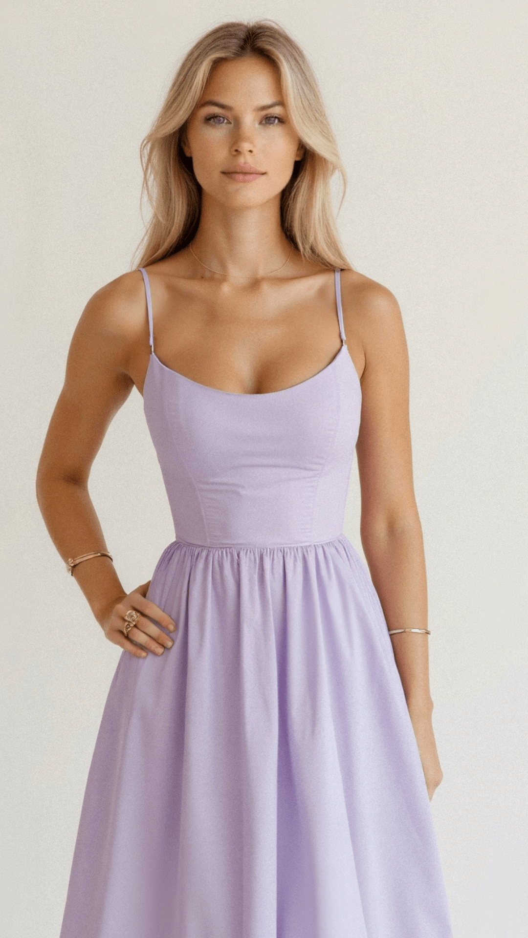 Vestido Midi Feminino - Alça Fina Decote Redondo Saia Godê Franzida