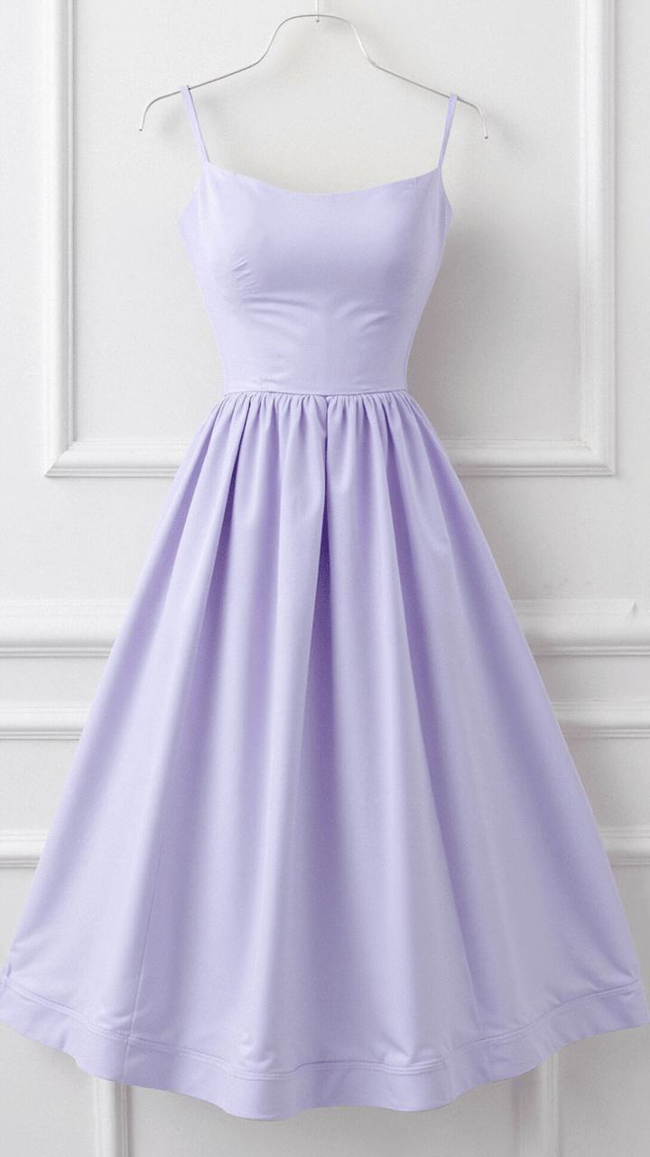 Vestido Midi Feminino - Alça Fina Decote Redondo Saia Godê Franzida