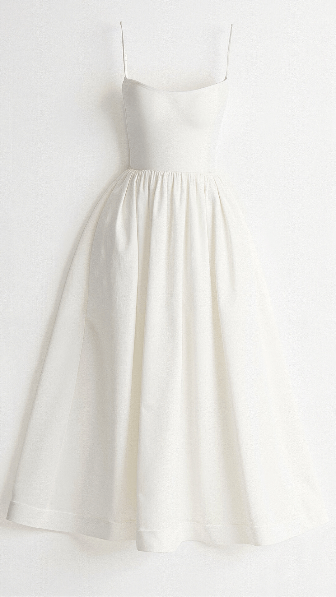 Vestido Midi Feminino - Alça Fina Decote Redondo Saia Godê Franzida