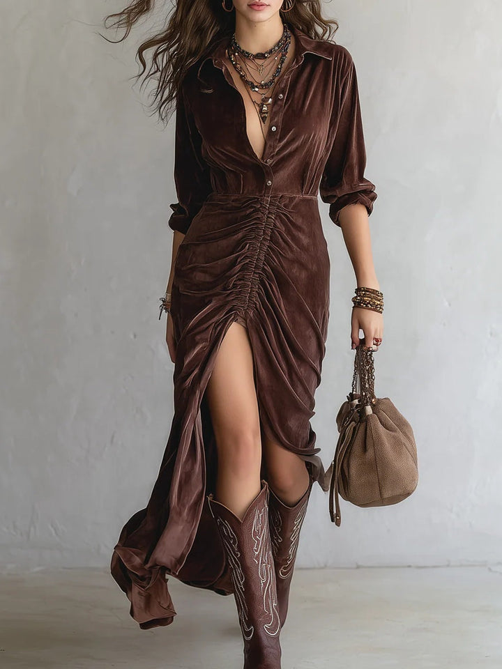 Samantha | Pleated Velvet Midi Dress