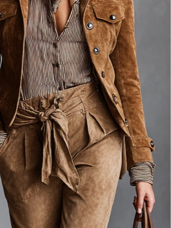 Hannah | Suede Single-Breasted Lapel Cropped Jacket