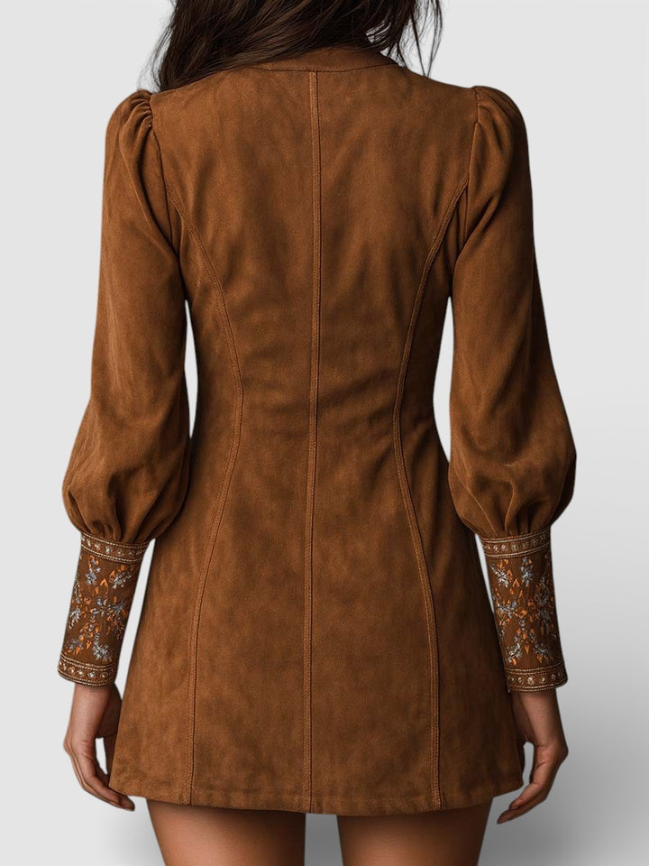 Lunori™ | Robe mini en suède brodée