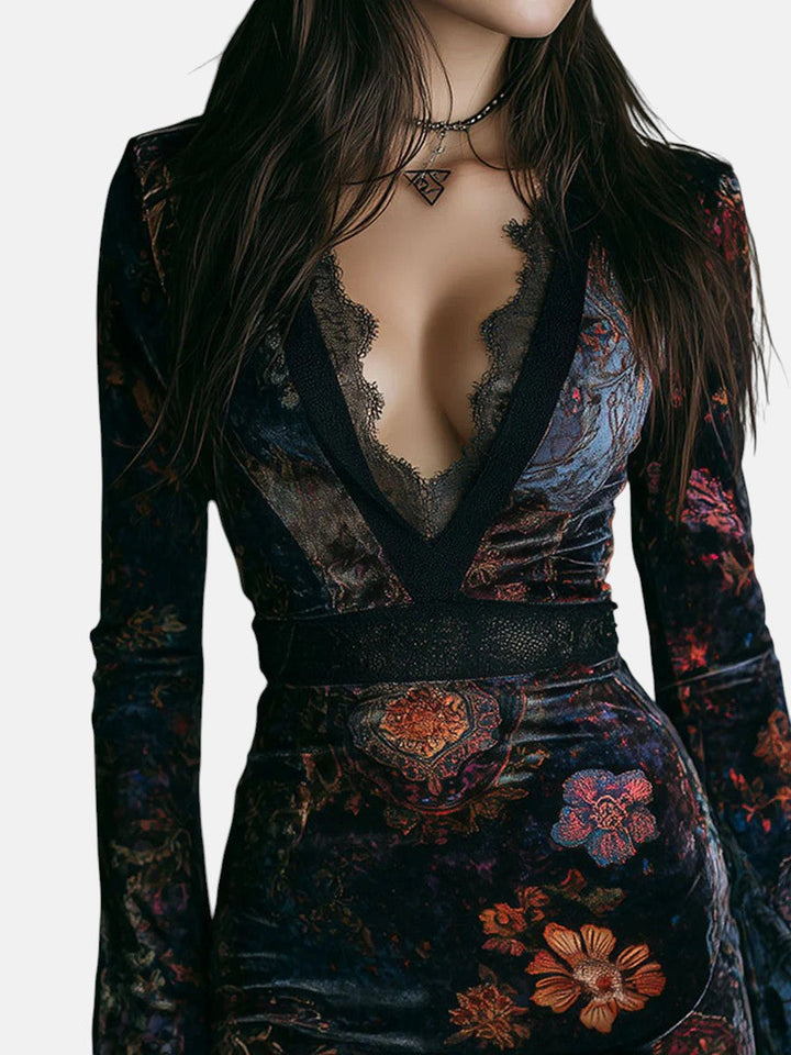 Liora ❘ Mini robe en velours floral avec dentelle