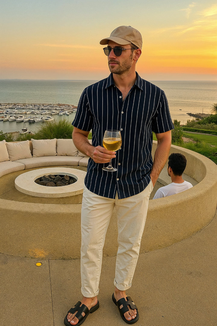 Conjunto Rayado de Hombre – Camisa y Pantalones para Primavera, Verano y Otoño